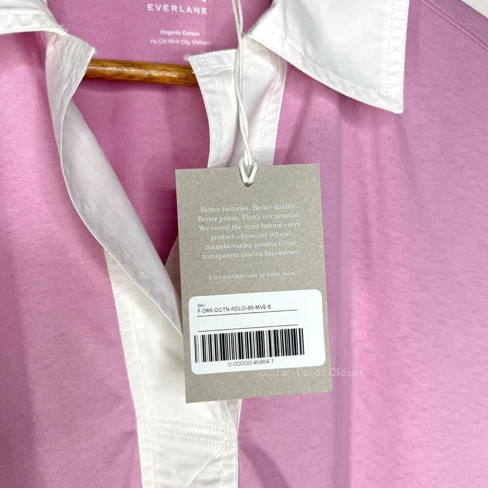Everlane Organic Cotton Polo Dress | Small Mauve Short Sleeve Sustainable Preppy - Picture 4 of 9